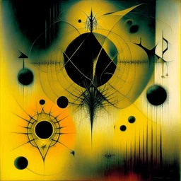 Lovecraftian precise geometries defined by (N(t)=N0​⋅e−kt), Surreal abstract art style by Stephen Gammell and Wassily Kandinsky and Ray Johnson, warm colors, sinister, whispering offsetting circles, unsettling, asymmetric geometric abstractions, creepy