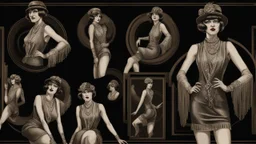 Full Body, burlesque Woman With A Bob With A Fringe Hairstyle, 1920s flapper style Clothing, Steampunk, Black Background, photorealism