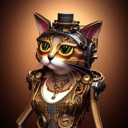 character render of mechanical tabby cat, intricate, ultra-fine detailed, steampunk, ornate, 8k, ultraHD, high-quality, portrait, 3d, realistic, trending on artstation, midjourney style, elaborate, openjourney style