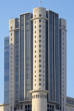 A huge bank building in a huge city