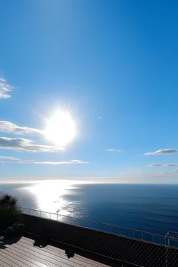 View of the sea and sky with the sun shining in the style of post-cosplay school