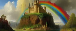 A rainbow empire with a giant castle painted by Karl Wiener