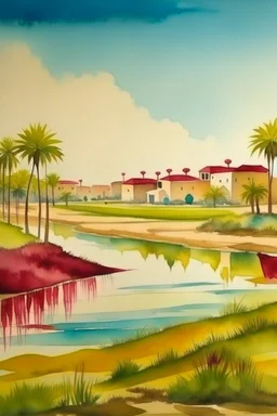 landscape for qatar people water color