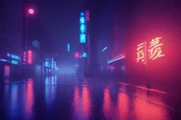 cinematic, night, Tokyo, Rain, high definition, blue neon lights, blender 3d