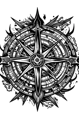 vegvisir en noir et blanc au style pinceau avec un anneau celtique autour