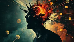 collage, double exposure, in space they can't hear you scream, dave mckean, inspired by zdzislaw beksinski's nightmare paintings, wassily kandinsky, head exploding, headache, hd photography, explosion of thoughts