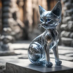 giger escher cat angel sculpture in transparent murano glass in front of stone wall,bokeh like f/0.8, tilt-shift lens 8k, high detail, smooth render, down-light, unreal engine,bokeh like f/0.8, tilt-shift lens 8k, high detail, smooth render, down-light, unreal engine