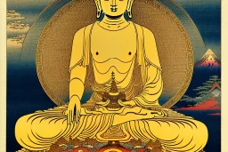 Buddha Amitabha mount Fuji, ukiyo-e, Hokusai