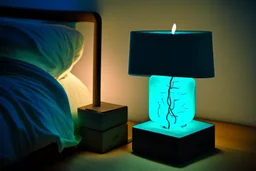 bioluminescent tyffany lamp on a wooden nightstand