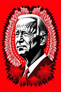 president joe biden in style of shepard fairy obama poster style red colour stencil