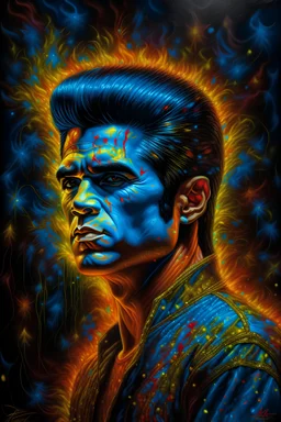 fire, lightning, wind, rain, volcanic lava, fireworks, explosions, multicolored neon lights, Elvis Presley in the art style of Leonardo De Vinci, oil paint on canvas, 32k UHD, hyper realistic, photorealistic, realistic, life-like, extremely detailed, extremely colorful, sharp beautiful professional quality,