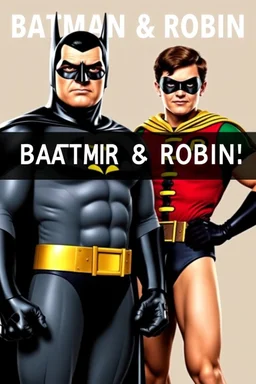 an extremely muscular version of the Adam West Batman and the Burt Ward Robin with the word (("BATMAN & ROBIN")) across the top