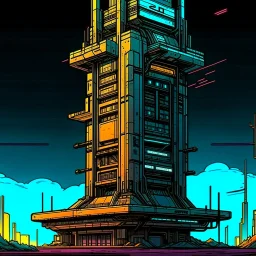 cyberpunk retro futuristic tower for comics