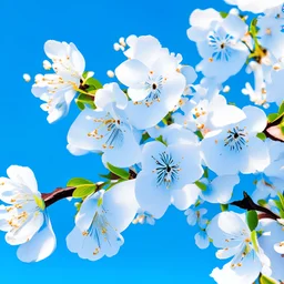 красивая ветка цветущей яблони на голубом фоне