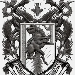 coat of arms of a city in the moutains, rocks and fire, very detailed