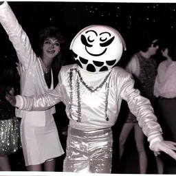 1980s photo of new year's party alien with dancing happy