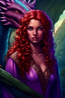 one woman with a dragon, young Robyn Lively / Elsa Hosk / Shanina Shaik face morph, a beautiful young woman with pale, softly freckled skin, multi-hued long red curly hair and green turquoise-speckled eyes, with an anatomically perfect pink and purple iridescent dragon; fantasy art by Kerem Beyit, XNO art, Julia Pishtar, MisterFeelgood, BoneHed-Art, Chet Zar art; Renaissance, luminous colorful sparkles, airbrush, depth of field, 16k, mixed media, ethereal, Unreal Engine 5; by James R. Eads