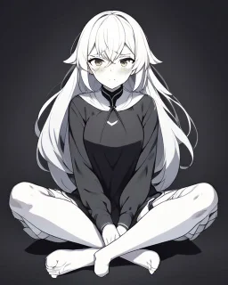 hurt, black and white, anime girl sitting with full-black background