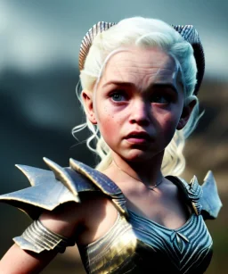 Daenerys Targaryen toddler, dragon, full body, dramatic lighting, angry, hyper realistic,