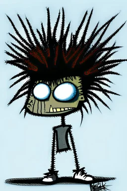 2d drawing of a stickman, cool with punk hair, x eyes like in hangman, getting a back massage ,3d realistic in colour