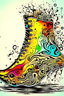 Draw only the bottom of a shoe as viewed directly from the bottom. The shoe is white and made entirely from the shapes of ghosts in the style of Salvador Dali’s “the face of war”. Use no more than 4 colours.