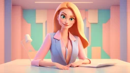 3d illustration of beautiful business woman. half body. pixar style