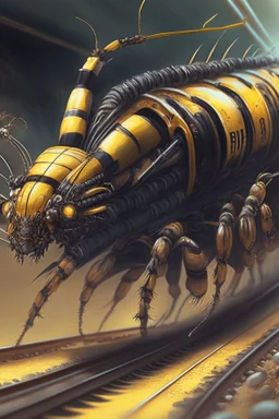 Hornet centipede train fused ,highly detailed, detailed, smooth, sharp focus, chiaroscuro, digital painting, rossdraws