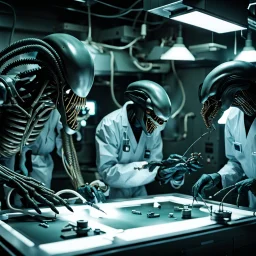 A group of surgeons operating on a xenomorph.