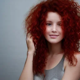 Woman with red curly hair and brown eyes