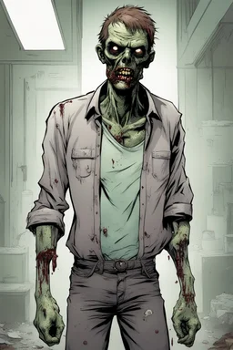 zombie, portrait, comic book, full body, standing, mean,