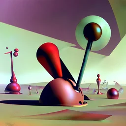 Odd spindle-shaped objects scattered over an arid wasteland in Yves Tanguy style