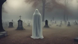 misty ghost in the graveyard