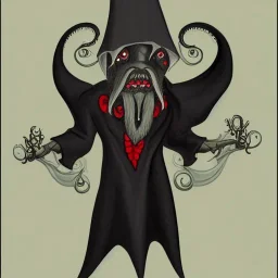 Vampire Bat with tentacles beard and grey skin and four arms as a Russian Orthodox