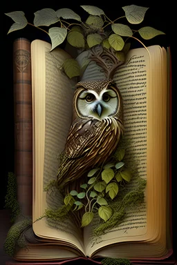 Book with vines and an owl