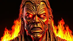 4K, ultra detail, full realism portrait terminator iron maiden logo full face flames4K, ultra detail, full realism portrait terminator new wave log full face firestarter in the background