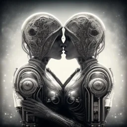 two viking girls kissing each other, hr giger, scary, steam punk, realistic, made in octane, cinematic, ultra-realistic, extremely detailed octane rendering, 8K, VRAY Super Real ar 2:3, dof photorealistic futuristic 50mm lens hard lighting dark gray tintype photograph, realistic lighting, sepia color