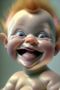 kewpie doll smiling, 3D, hyper-realistic