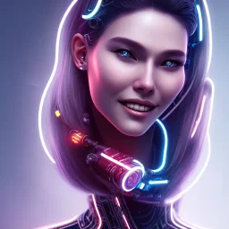 cyberpunk, smile, head, women,long hair, portrait, tron