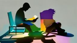 shadow made of different colors of a sitting person reading