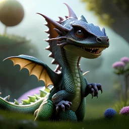 pixar style, volumetric summer garden environment and background, realistic painting of baby dragon, looking excited, volumetric lighting, dramatic lighting, detailed digital painting, extreme dense and fine fur, anime, ornate, colour-washed colors, elegant, small minutiae, tiny features, particulars, centered, smooth, sharp focus, renderman gofur render, 8k, uhd, detailed eyes, realistic shaded volumetric lighting, sunlight caustics, backlight, centered camera view