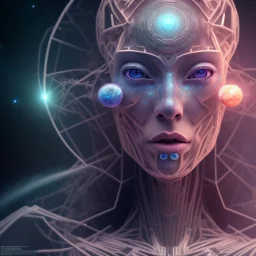 portrait full human body, meditation, third eye, universe, fourth dimension, fractal, realistic, 8k, high quality, extreme detail, symmetrical,