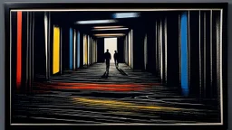 minimalist abstract painting, Echoes of Lost Eras, use flat bright colors displayed art, Charcoal, Metallic Ink: merging into walls of shadow., refugees, conformity, Analogue film photo, 1950s, candid, retro analog, 35mm film, film grain, very dark focused flash photo, amazing quality, masterpiece, best quality, hyper detailed, ultra detailed, UHD, perfect anatomy,