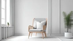 Scandinavian living room with gray armchair on empty white wall background. 3d rendering