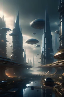 picture of a futuristic city under an alien invasion