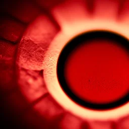 A close-up of a red stone ring on a pedal, Macro lens, highly detailed