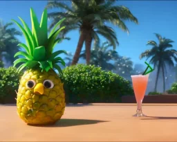 a pineapple drinking a cocktail