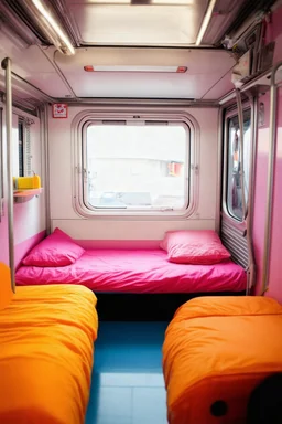 Métro with cosy beds, orange, pink, hippie