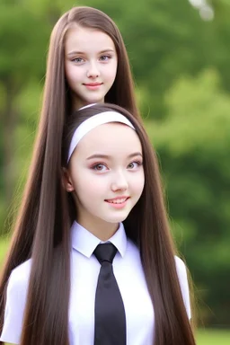 beautiful young woman with long hair in a school uniform