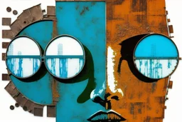 dynamic split stencil of an arafed loop (((polluted radioactive Japanese industrial beach))) overlay of transparent (((robots made of bluish rusty scrap metal))) with arafed Droste-effect juxtaposition, splitting in multiple directions, ((visual echo)) reverberating, amazing verticals, amazing reflections, double negative liminal space, oversize heads looping infinitely within, amazing abstract verticals, amazing reflections, amazing transparency, harsh contrasts, swoosh dynamics