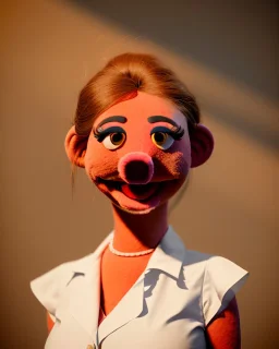 waitress woman muppet head, real photo, concept art, retro style, smooth, unreal engine 5, god lights, ray tracing, RTX, lumen lighting, ultra detail, volumetric lighting, 3d.